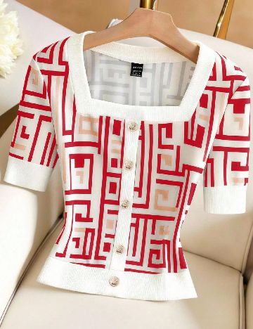 Tricou SHEIN, alb/rosu
