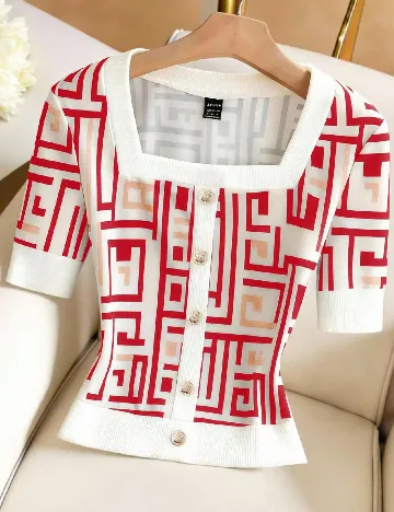 Tricou SHEIN, alb/rosu