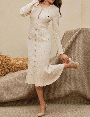 Rochie medie Anewsta, crem