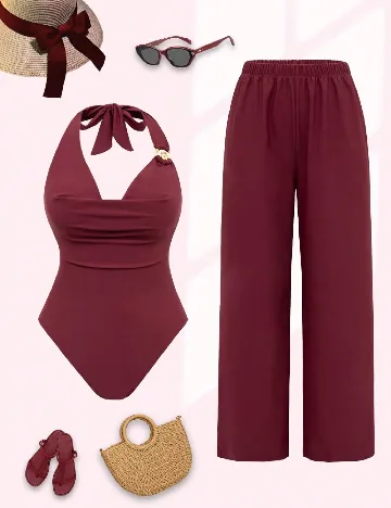 Costum de baie SHEIN, visiniu
