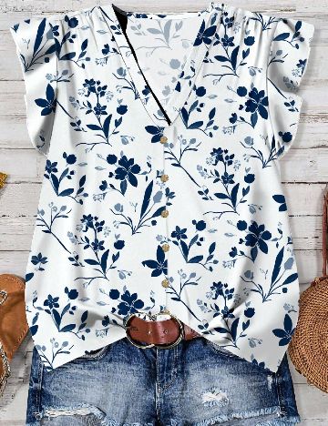 Bluza Emery Rose Curve, alb/albastru