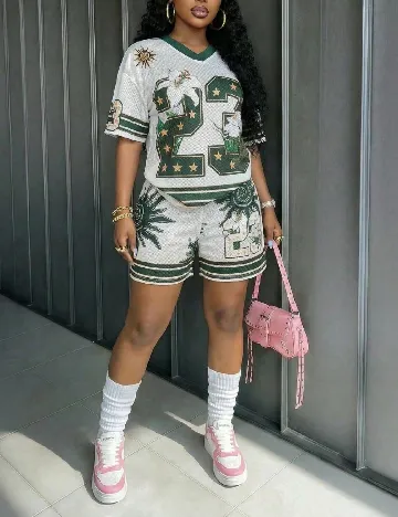 Compleu SHEIN, ecru/verde
