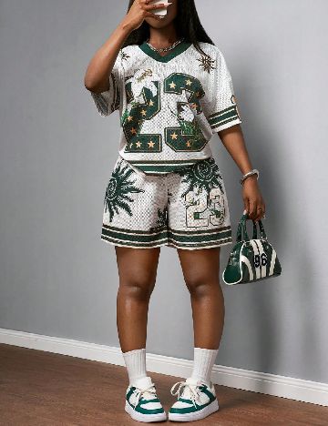 Compleu SHEIN, ecru/verde