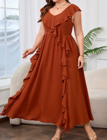 Rochie lunga SHEIN CURVE, caramiziu