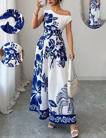 Rochie lunga SHEIN, alb/albastru