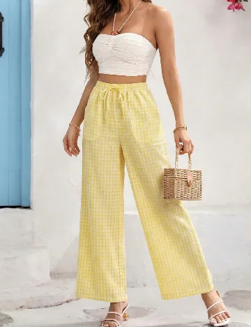Pantaloni SHEIN, galben/alb