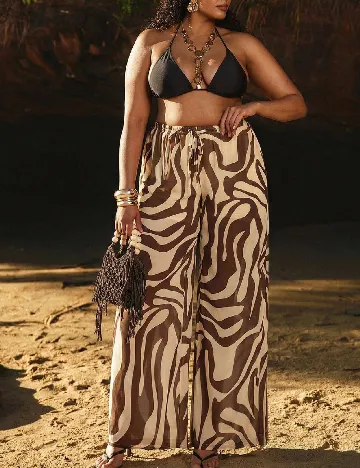 Pantaloni de plaja SHEIN CURVE, maro/crem