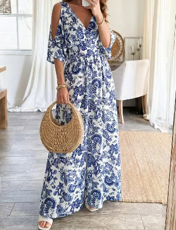Rochie lunga SHEIN, albastru/alb