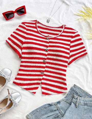 Tricou SHEIN, rosu/alb