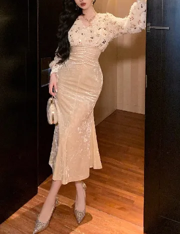 Rochie medie Dazy, crem
