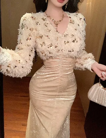 Rochie medie Dazy, crem
