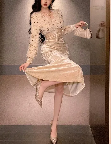 Rochie medie Dazy, crem
