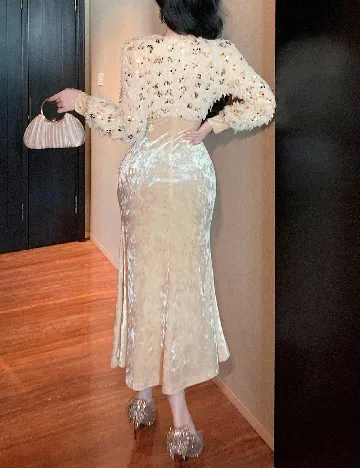 Rochie medie Dazy, crem