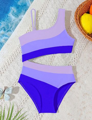 Costum de baie Shein Kids, mov/albastru