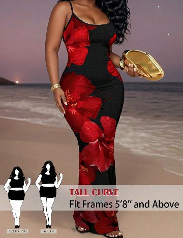 Rochie lunga SHEIN CURVE, rosu/negru