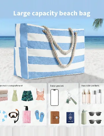 Geanta de plaja SHEIN, albastru/alb