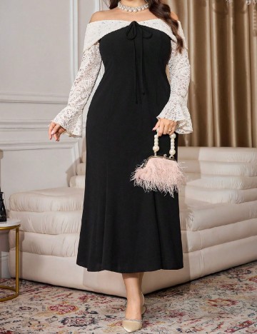 Rochie lunga SHEIN CURVE, alb/negru