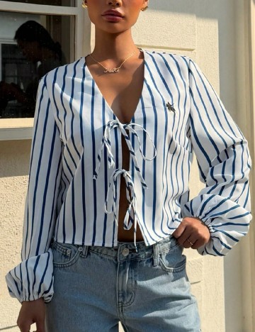 Bluza SHEIN, alb/albastru