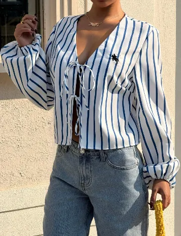 Bluza SHEIN, alb/albastru