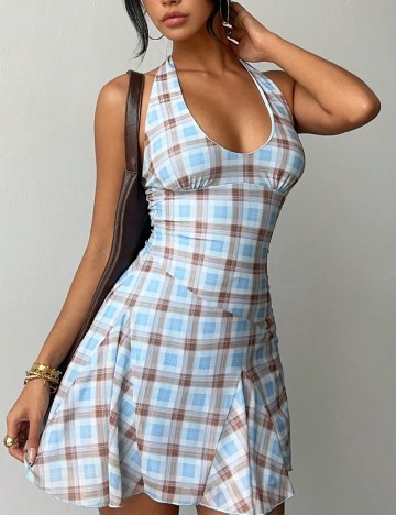 Rochie scurta SHEIN, albastru/maro