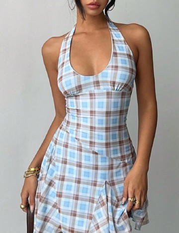 Rochie scurta SHEIN, albastru/maro