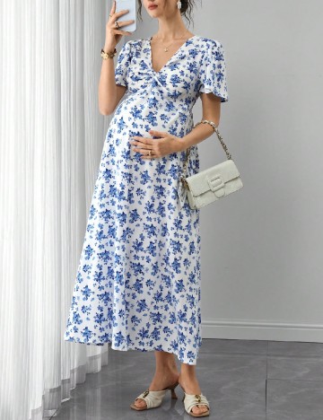 Rochie lunga SHEIN Maternity, albastru/alb