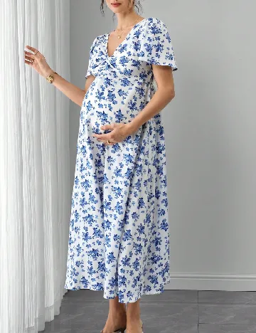 Rochie lunga SHEIN Maternity, albastru/alb