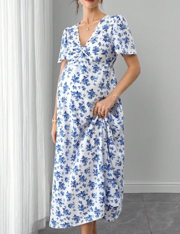 Rochie lunga SHEIN Maternity, albastru/alb
