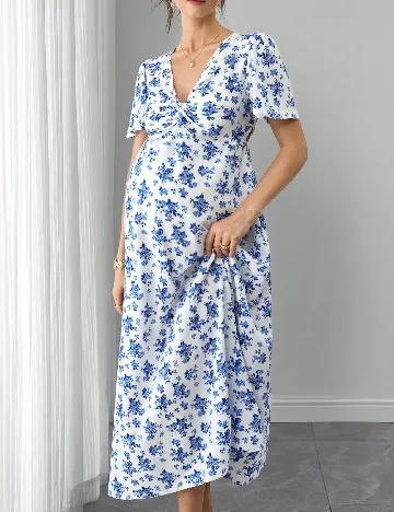 Rochie lunga SHEIN Maternity, albastru/alb