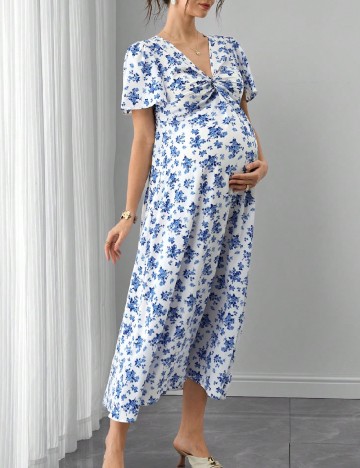 Rochie lunga SHEIN Maternity, albastru/alb