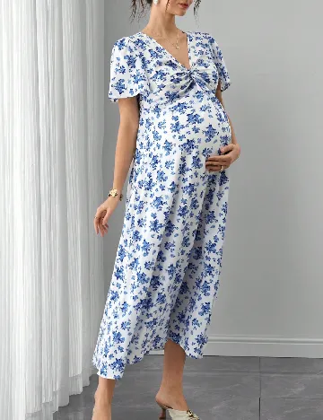 Rochie lunga SHEIN Maternity, albastru/alb