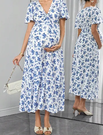 Rochie lunga SHEIN Maternity, albastru/alb
