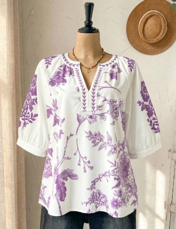 Bluza SHEIN CURVE, alb/mov