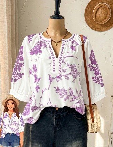 Bluza SHEIN CURVE, alb/mov