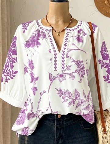 Bluza SHEIN CURVE, alb/mov