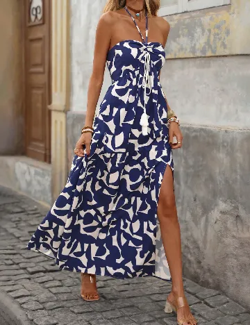Rochie lunga SHEIN, albastru/alb