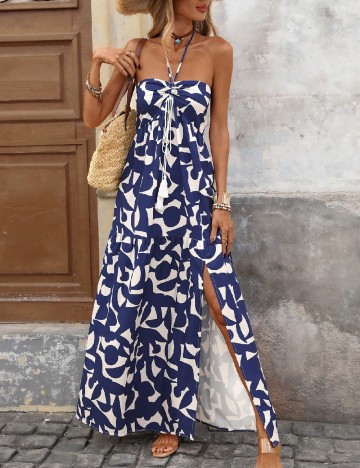Rochie lunga SHEIN, albastru/alb