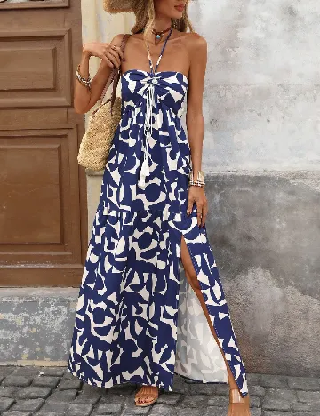 Rochie lunga SHEIN, albastru/alb
