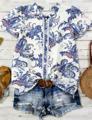 Bluza SHEIN CURVE, alb/albastru
