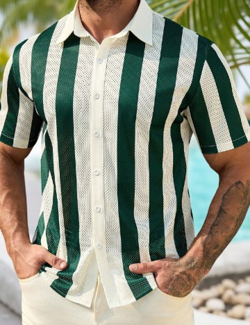 Camasa SHEIN, alb/verde