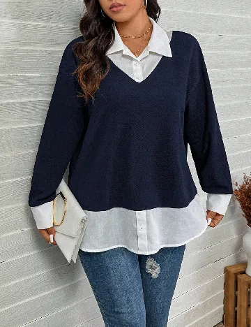 Bluza SHEIN CURVE, bleumarin/alb