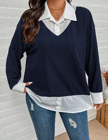 Bluza SHEIN CURVE, bleumarin/alb