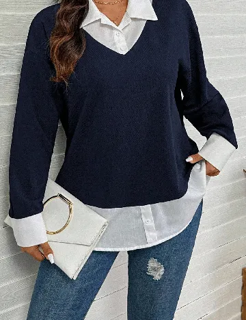 Bluza SHEIN CURVE, bleumarin/alb
