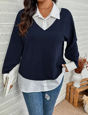 Bluza SHEIN CURVE, bleumarin/alb