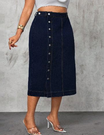 Fusta SHEIN CURVE, bleumarin inchis