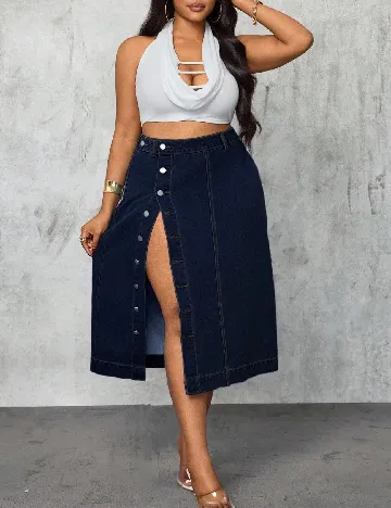 Fusta SHEIN CURVE, bleumarin inchis