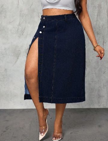Fusta SHEIN CURVE, bleumarin inchis