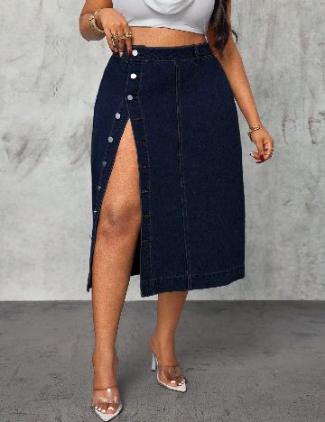 Fusta SHEIN CURVE, bleumarin inchis