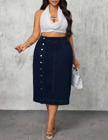 Fusta SHEIN CURVE, bleumarin inchis