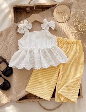 Compleu Shein Kids, galben/alb